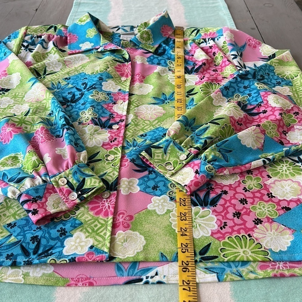 Vintage Bleyle Bright Floral Long Sleeve Button-Down Blouse Size 18 - Picture 11 of 11